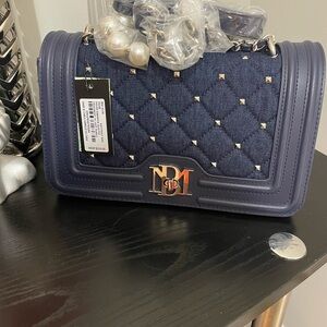 Badgley Mischka Denim Diamond Quilted Crossbody bag